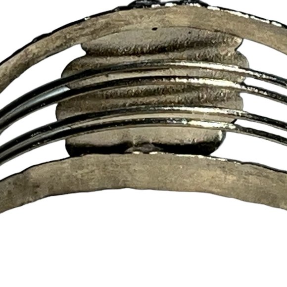 Vintage Egyptian Revival Green Turquoise Scarab Silver Cuff - Picture 7 of 9